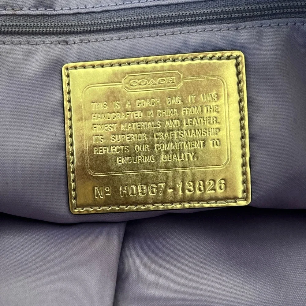 Coach Poppy C op art glam bronze metallic leather brown jacquard canvas tote bag